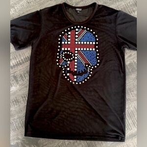 Black and Blue Tank Top with Rhinestone Union Jack Design